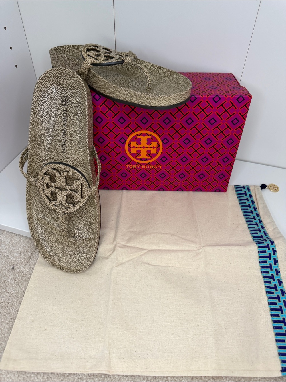 Tory Burch Miller Cloud Stingray Thong Sandals